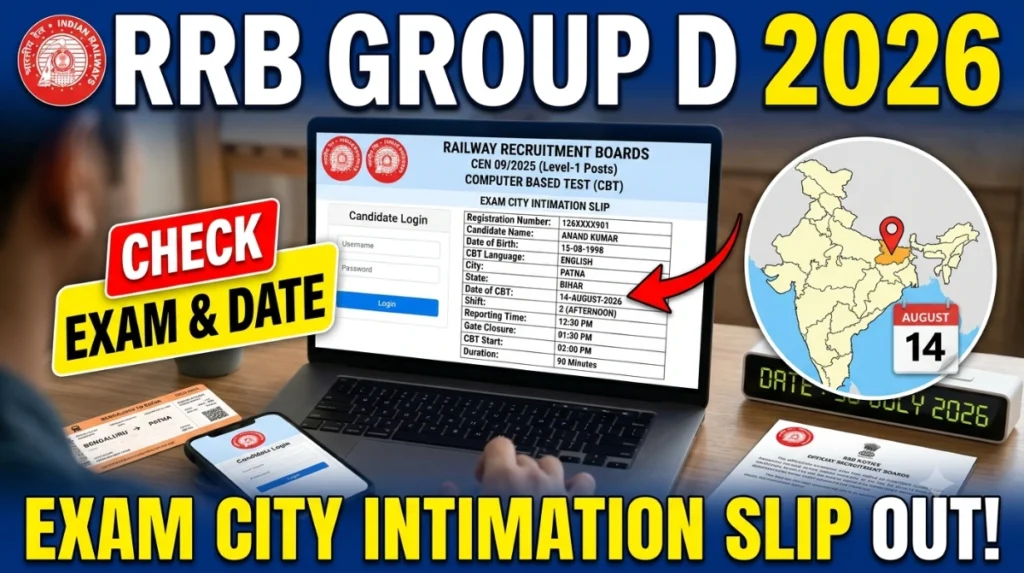 RRB Group D Exam City Intimation Slip 2026 Out, Check Exam City & Date