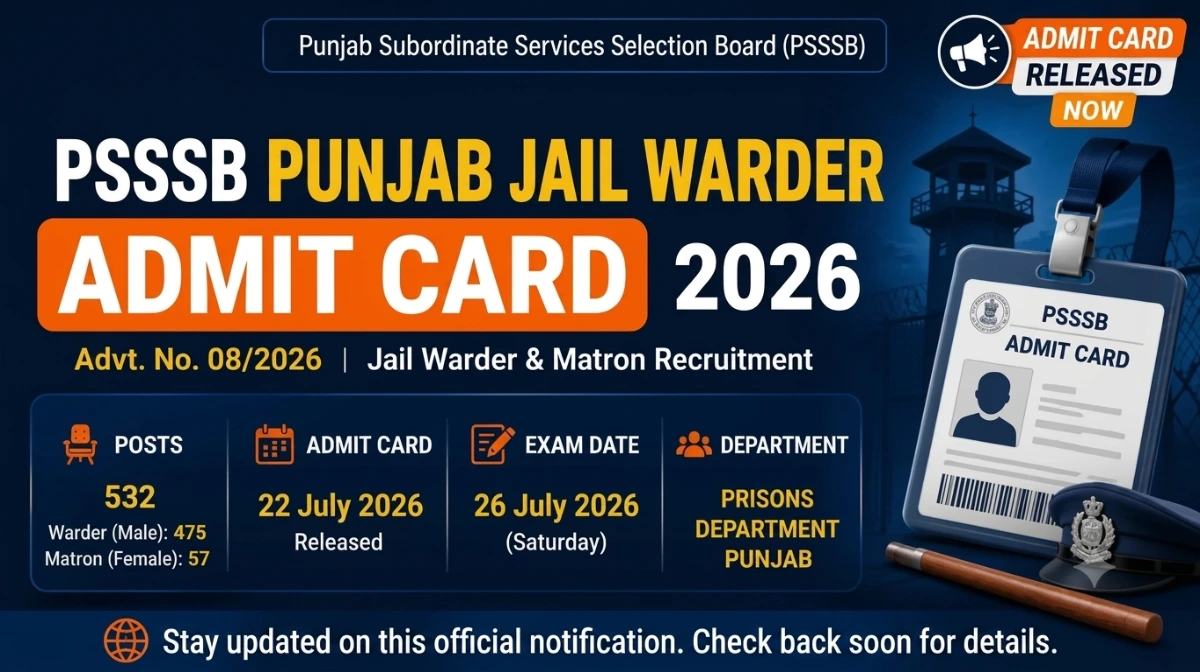 PSSSB PUNJAB JAIL WARDER ADMIT CARD 2026 OUT