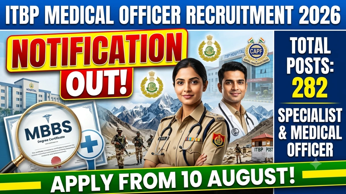 ITBP Medical Officer Recruitment 2026 Notification for 282 posts, Apply from 10 August