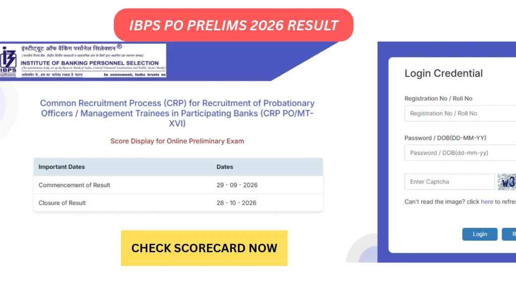IBPS PO PRELIMS SCORE CARD 2026 OUT